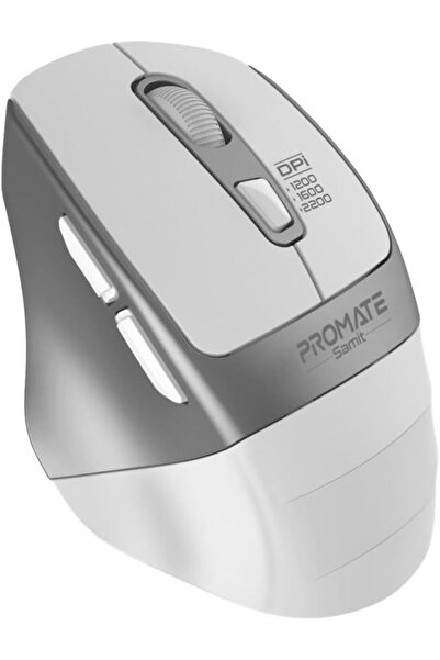 Promate Samit Wireless Silent Mouse, 2.4G, 2200 DPI, 6 Buttons (White)