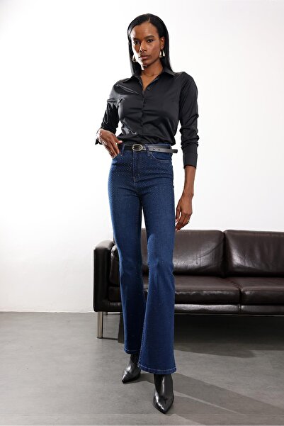 5in1Canpolat Μαύρο γυαλιστερό πουκάμισο εφαρμοστό 4897