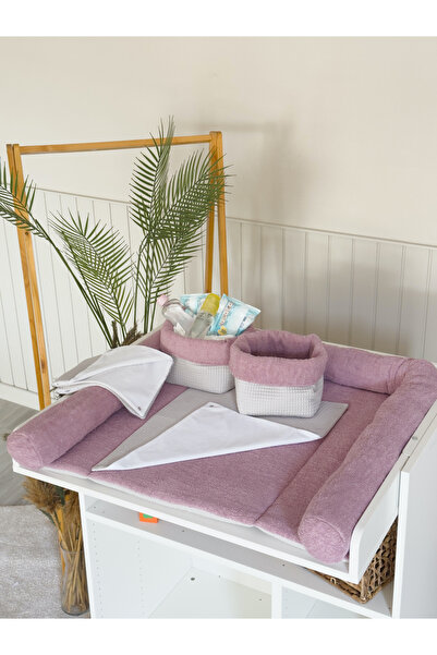 Pastelya Pink Gray Baby Diaper Changing Set, Waterproof Changing Pad, Diaper Changing Mat