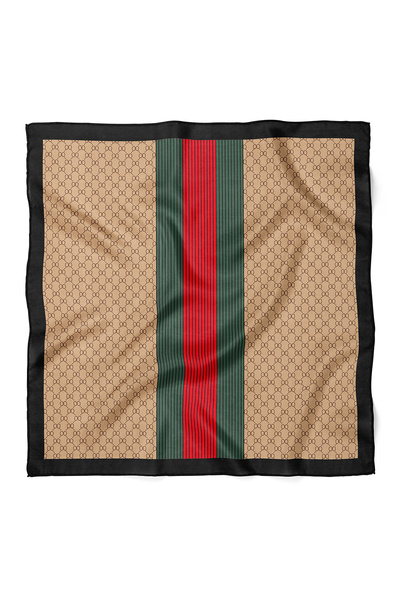 nehir eşarp Şerit Detaylı Lüks Desen Fular Bandana 70x70 Cm