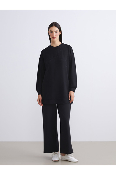 LC Waikiki Τονικό μαύρο γυναικείο φούτερ με λαιμόκοψη ποδηλάτου