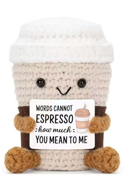 OEM Mascotă croșetată, model Espresso To Go, cadou aniversar cu mesaj, 9 cm