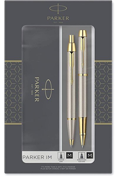 Parker IM Duo Gift Set - Ballpoint & Rollerball, Polished Metal, Gold Trim (9530)