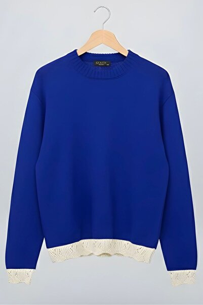 İMAJSTORE Stylish Knit Sweater with Guipure Detailing
