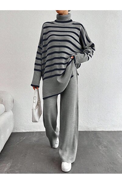 SEVİM TRİKO Fishing Collar Striped Suit