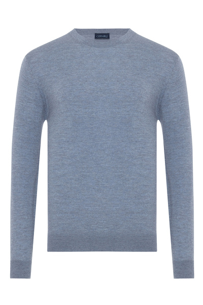 Germirli Crew Neck Blue Melange Regular Fit Extra Fine Wool Men's Knitwear