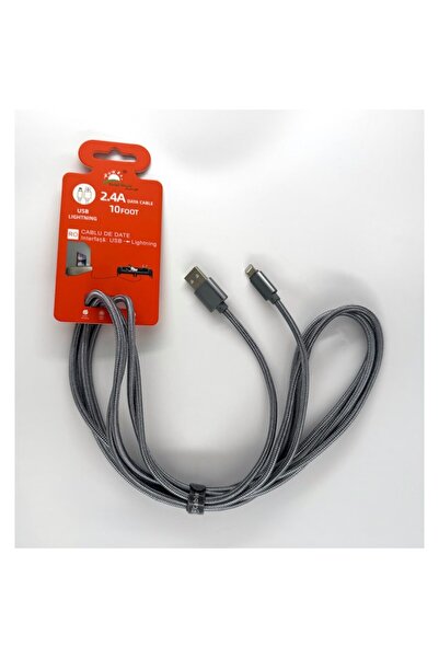 OEM Fast charging and data cable, USB-A to Lightning, 2.4A, 3m, Gray, braided fabric cable