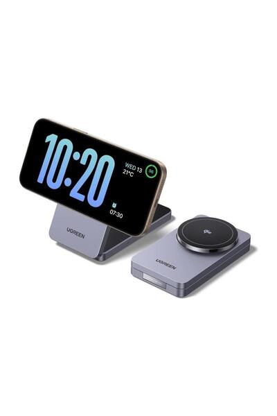 Ugreen 2'si 1 Arada 30W Magnetik Wireless Kablosuz Şarj Cihazı - Siyah