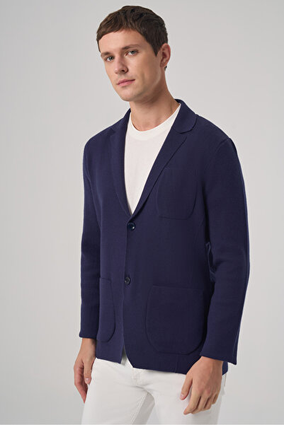 Morven Men's Marine Trend Classic Collar Front Button Cardigan