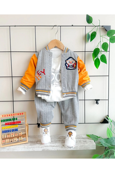 hümabebe سترة هاي بينجوين مطبوع الجامعية موسمي طقم مكون من 3 قطع