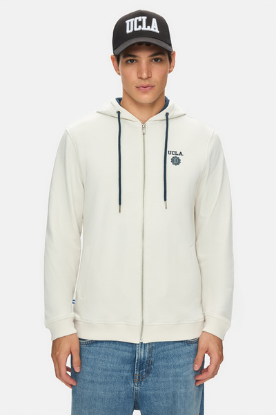 UCLA Ανδρικό φούτερ HILGARD Bone Color με κουκούλα και με τύπωμα Standard Fit με φερμουάρ