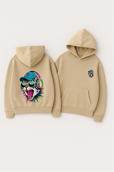 CLASSY.MODA Unisex cu glugă supradimensionat cu imprimeu Swea tricou – Neon p...