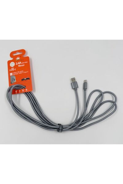 OEM USB to USB-C Fast Charging & Data Cable, 2.4A, 3m, Gray, Braided Textile