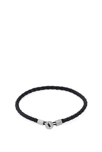 Atolyewolf Gümüş Kaplama Siyah Deri Bileklik