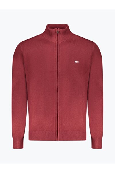 Norway Men's Cardigan with Embroidered Mini Logo, Dark Red