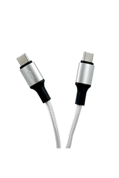 OEM Fast charging USB Type-C to Type-C data cable, 2.4A, 3m, White, braided