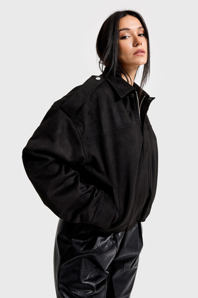 its basic Γυναικείο μαύρο w5-1 Bomber Fit Loose Fit σουέτ υφασμάτινο μπουφάν