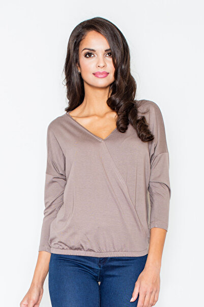 Figl Bluză cu decolteu în V - bluză maro M278 mărimea S
