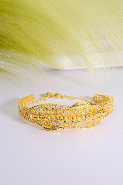 Innuendo Jewelry 22 Ayar Altın Kaplama Dorika İşlemeli 925 Ayar Gümüş Tül Bilezik