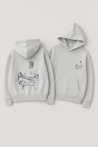 CLASSY.MODA سويت شيرت للجنسين بغطاء رأس قصة فضفاضة مطبوع – صورة ظلية عضلية تل...