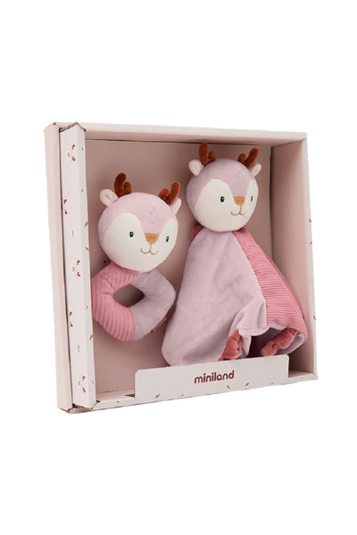 Miniland Set cadou bebe - zornaitoare si paturica moale de atasament Caprioar...