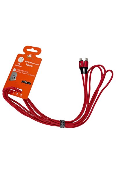 OEM USB Type-C to Lightning Fast Charging & Data Cable, 2.4A, 3m, Red, Braided Textile
