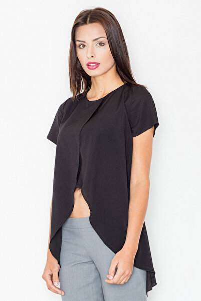 Figl Asymmetric blouse with front cutout, black M465, size XL