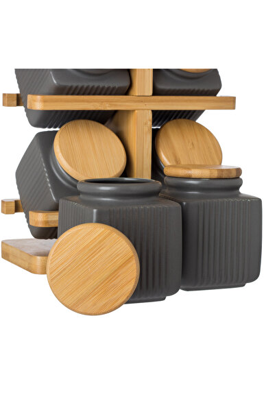 Dania ✨ Luxury porcelain storage box set with rotating bamboo stand – 6 pieces combining elegance and practicality! ✨