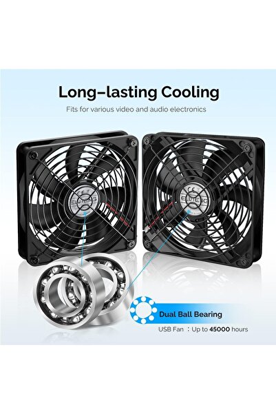 EXCEFORE 2-in-1 Dual 140mm USB Cooling Fan 5V, 3-Speed, Metal
