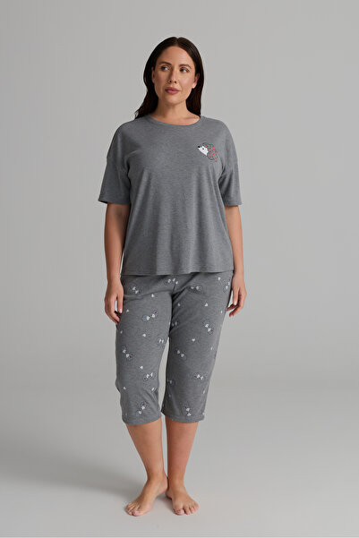 Hays Kadın Plus Size Pamuklu Kısa Kollu Midi Pijama Takımı