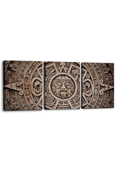 Emoda home Trove لوحة فنية جدارية مؤطرة من القماش بتصميم تقويم المايا الأزتكي...