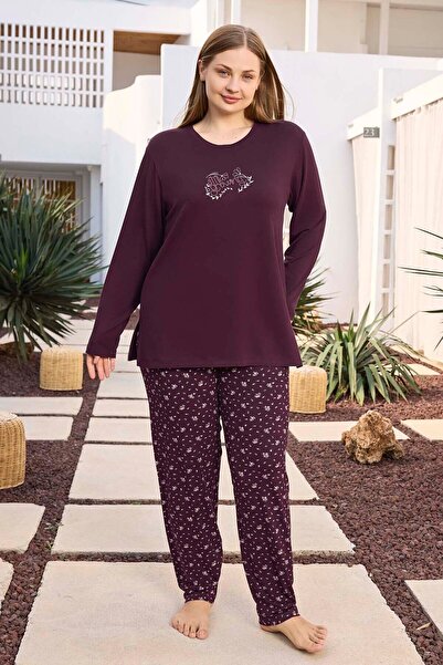 Aydoğan Plus Size Viscose Women's Long Sleeve Pajama Set 250498 Plum02