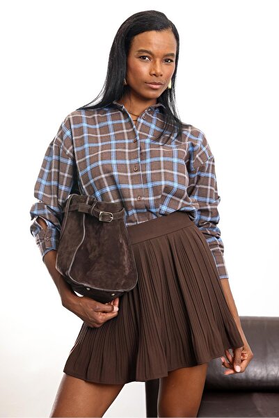 5in1Canpolat Καφέ πουκάμισο με καρό σχέδιο