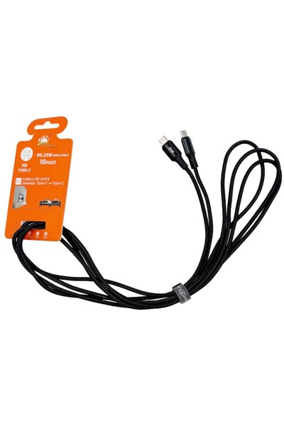 OEM Fast charging data cable, USB Type-C to Type-C, 2.4A, 3m, Black, braided textile