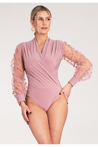 Figl Body plic pentru femei - Body cu mânecă lungă pentru femei - Bluză roz M1145 mărimea L/XL