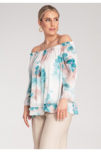 Figl Floral blouse - Puff sleeve blouse - Turquoise blouse M1142 size S/M