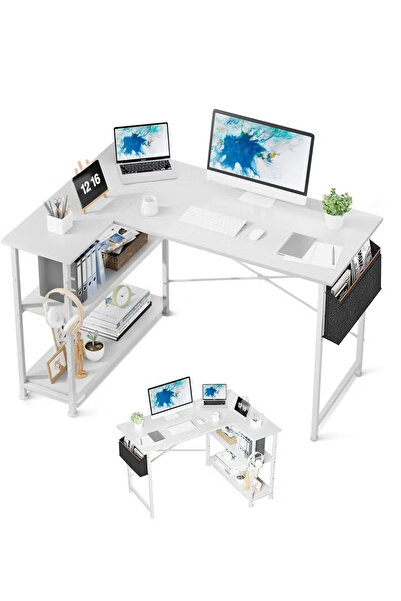 ZUIHAO L-Shaped Corner Desk with Reversible Storage Shelves Writing Desk Table with Storage Bag