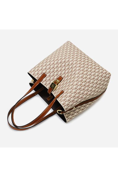 Generic New Fashion-Forward Color-Block Tote Bag with Elegant Gold Buckle Detail Spacious Commuter Bag