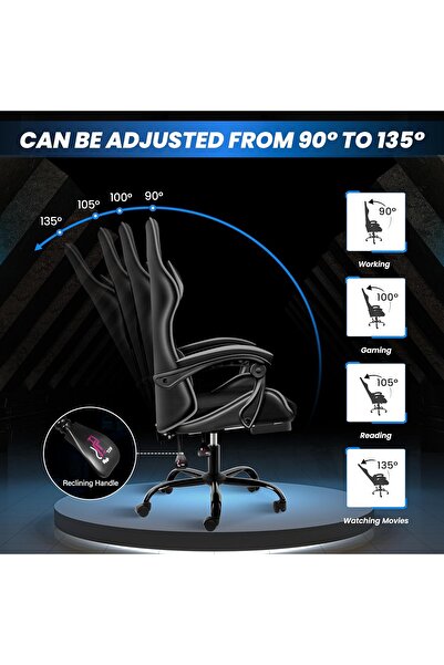 Roam shop Gaming Chair Ergonomic Office Chair Height Adjustable ,Headrest and Lumbar Support 360° Swivel,Gray