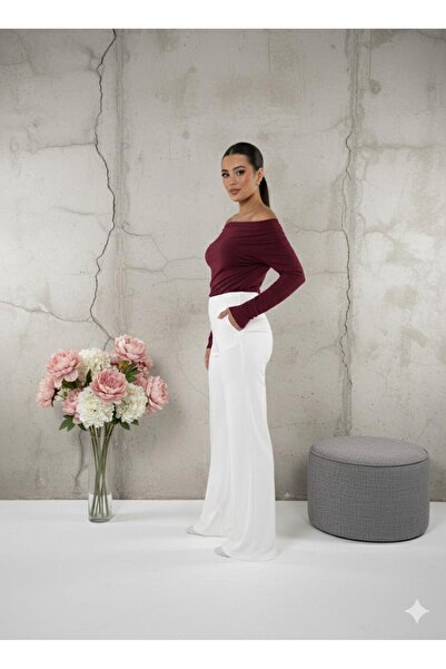 BY HUPE Drape/ Ruched Detail Draped Asymmetrical Neckline Knitted Sandy Blouse