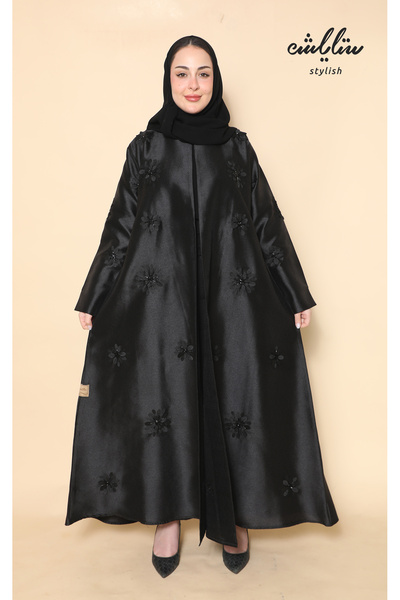 Stylish عبايه لف باللون الاسود وبالامام شك