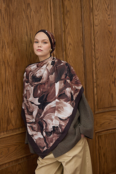 Moda Mevsimi İpekhan Kahverengi Serisi Desenli Kraş Şal 7006