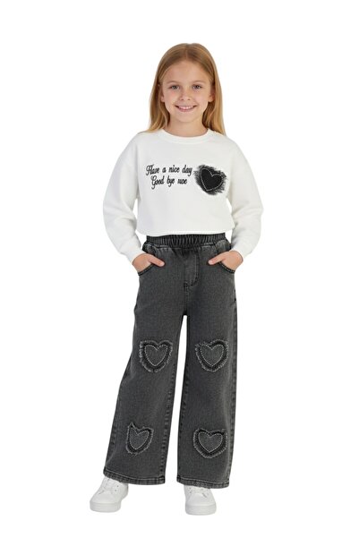 ERDEM KIDS Κοριτσίστικο Χριστουγεννιάτικο Casual - Casual φαρδύ παντελόνι Palazzo τζιν-φούτερ σετ δύο τεμαχίων