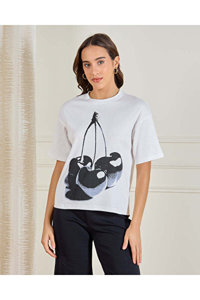 REDTAG Women White Printed T-Shirt