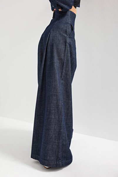 its basic Blugi de damă Indigo Color 7w5-50 Super Palazzo Fit Y talie înaltă cu design special