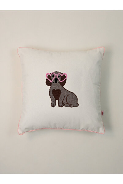 Galia Tasarım Heart Eyes Dog - Embroidered Throw Pillow Cover with Dog Figure