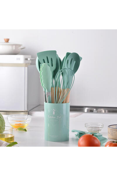 Generic Silicone Kitchen Utensil Set with Holder, Heat-Resistant Cooking Tools (10-Piece, Mint Green)