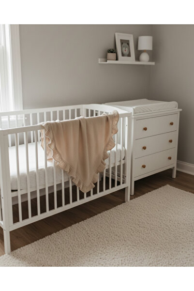 OEM Double-layer muslin blanket with ruffle, beige