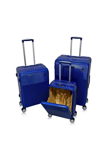 Prosperity Multi Functional Luggage set PC aluminum frame password pull rod box 20/24/28 inch Set - Blue