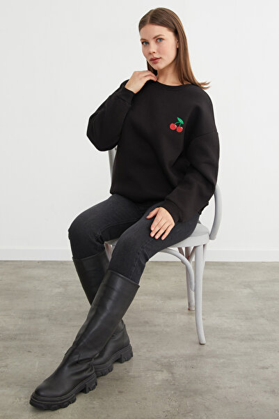 Fulla Moda 3 Yarn Cherry B Printed O Oversized Sweatshirt